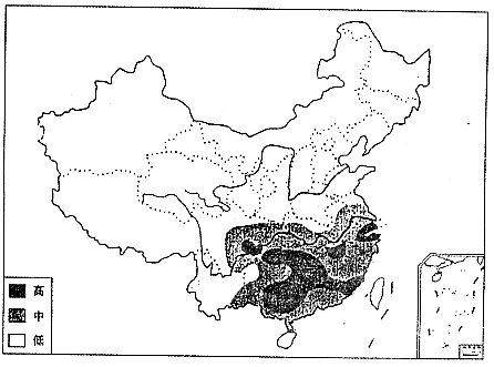 47题读我国酸雨发生频率分布图,回答下列问题(15分.