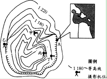 下图是我国某地(24°n,106°e)附近等高线图及拍摄照片 图示地貌